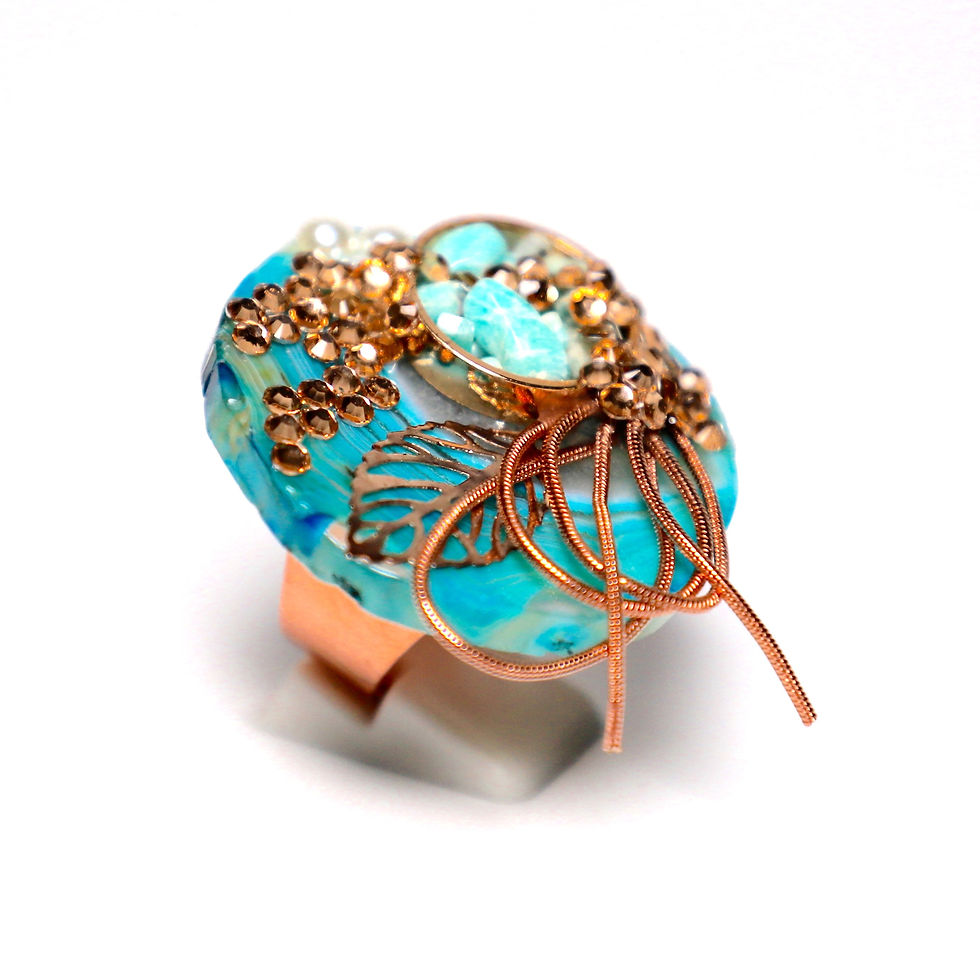 Thumbnail: SET of 2 - Ring and Earrings with Turquoise stones.