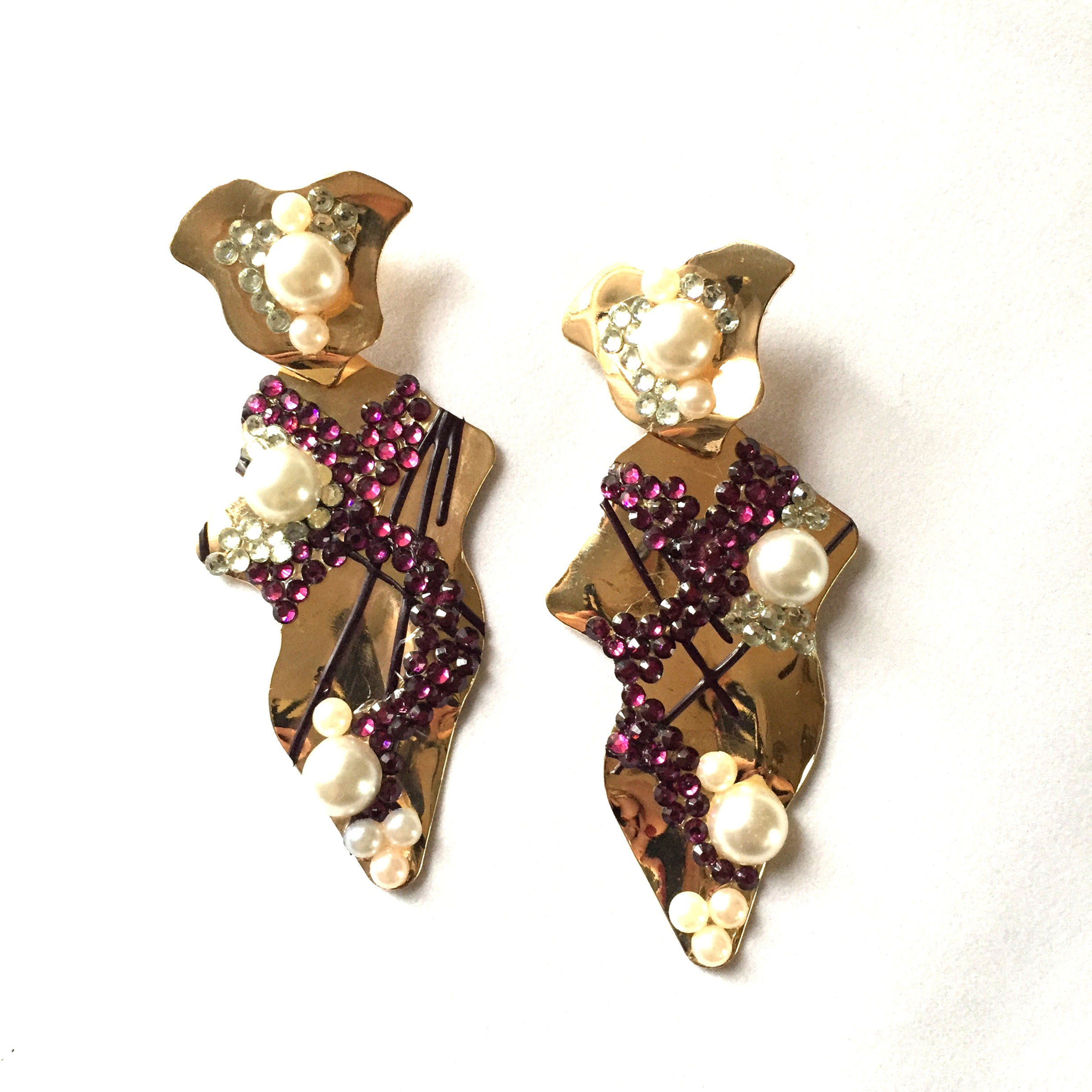 BeFashion - Earrings with Amethyst Rhinestones, Pearls
