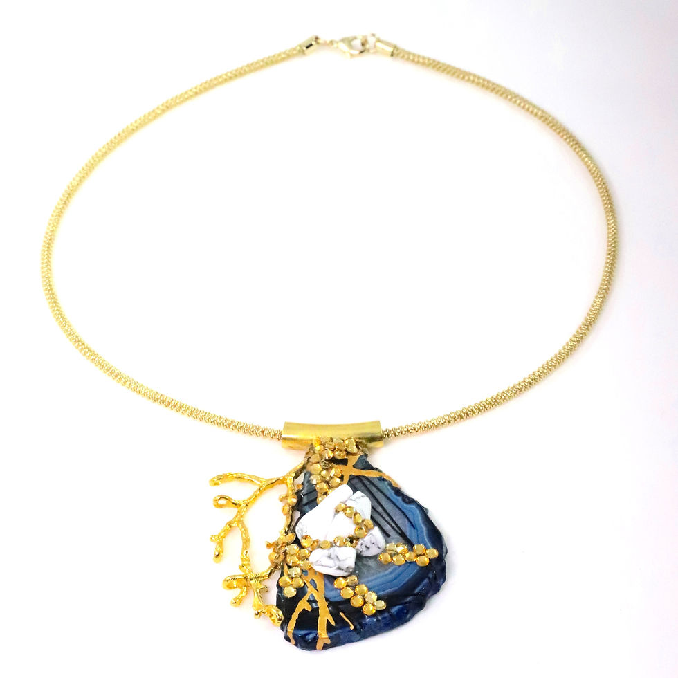 Thumbnail: Pendant and Chain - Blue Big Agate and Howlite Stones