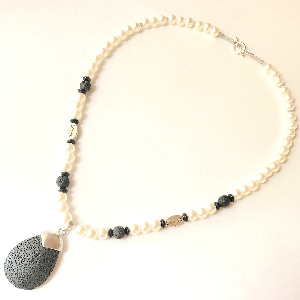 Blessed & Loved - Volcanic Rock & Pearls Necklace