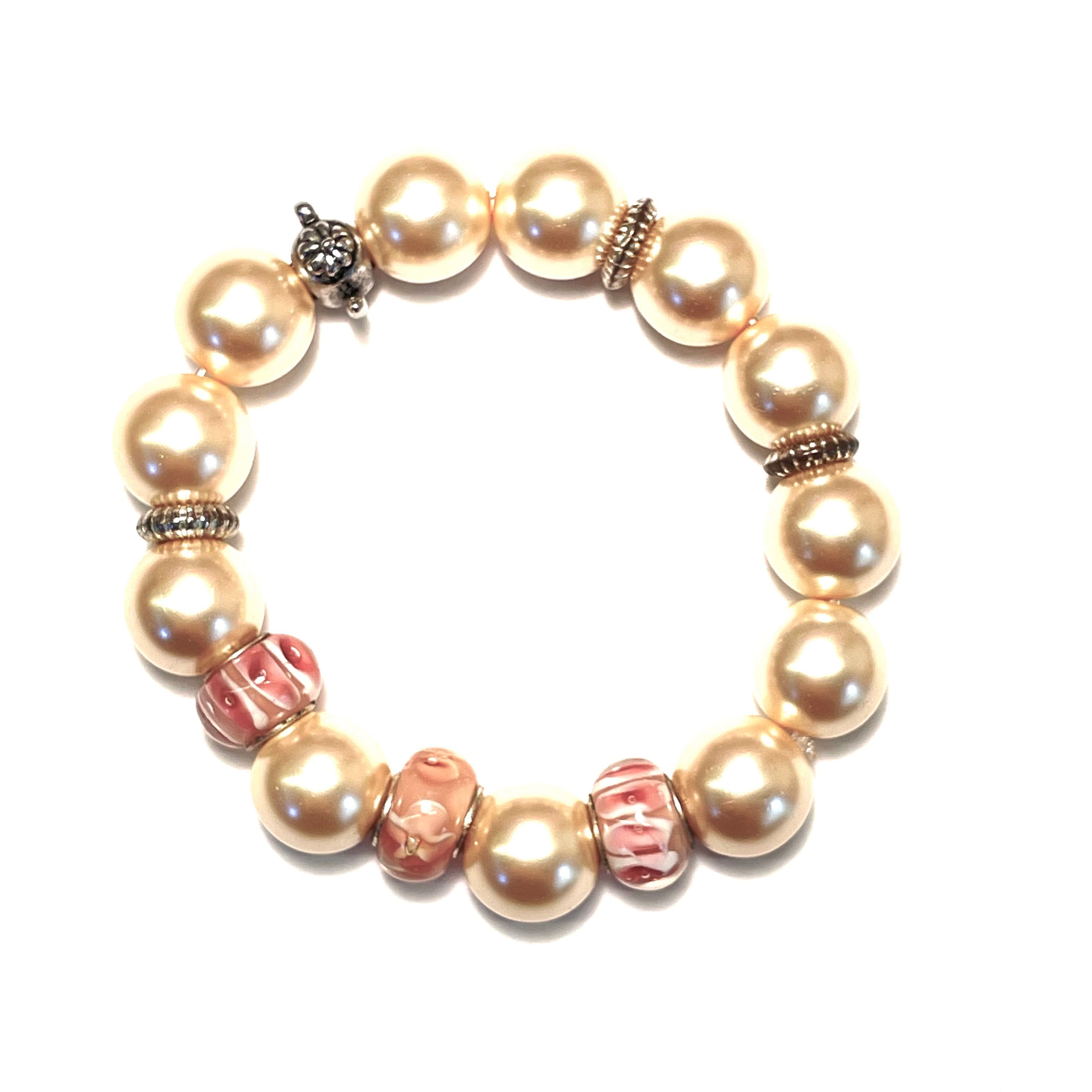 Pearls & Murano Glass Bracelet - Heavy - Pink & Silver