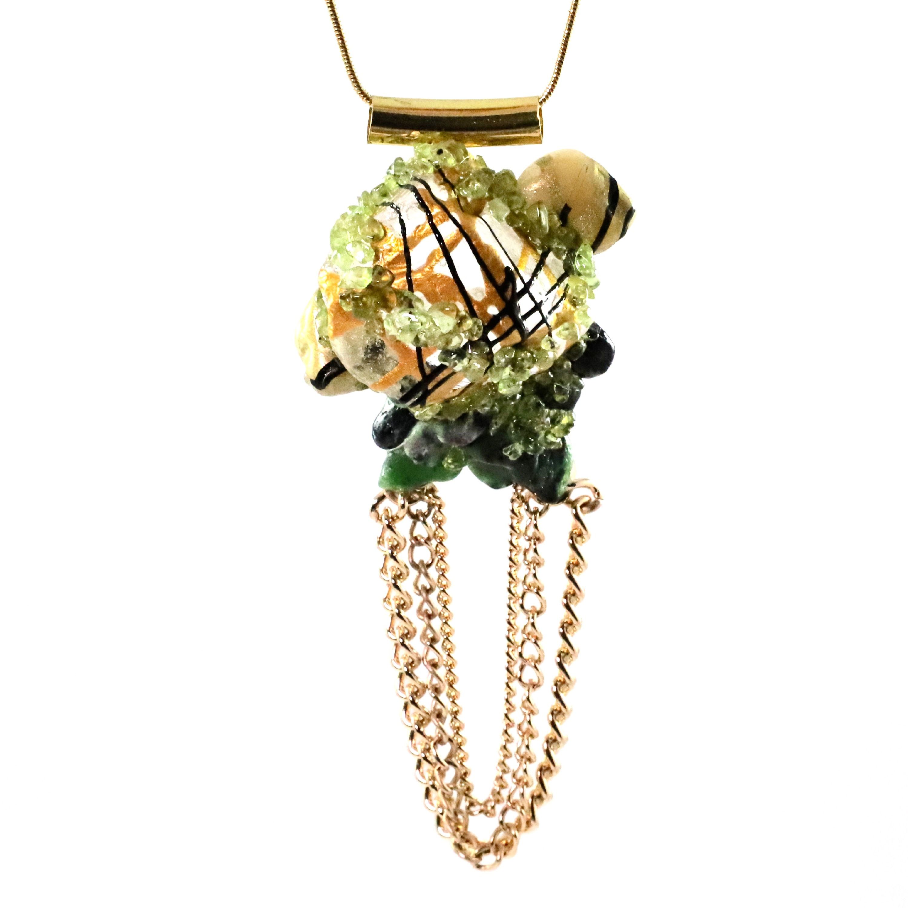Pendant and Chain - Big Quartz Stones with Emeralds