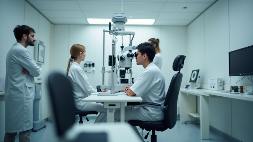 Eye-level view of an eye examination room with modern equipment