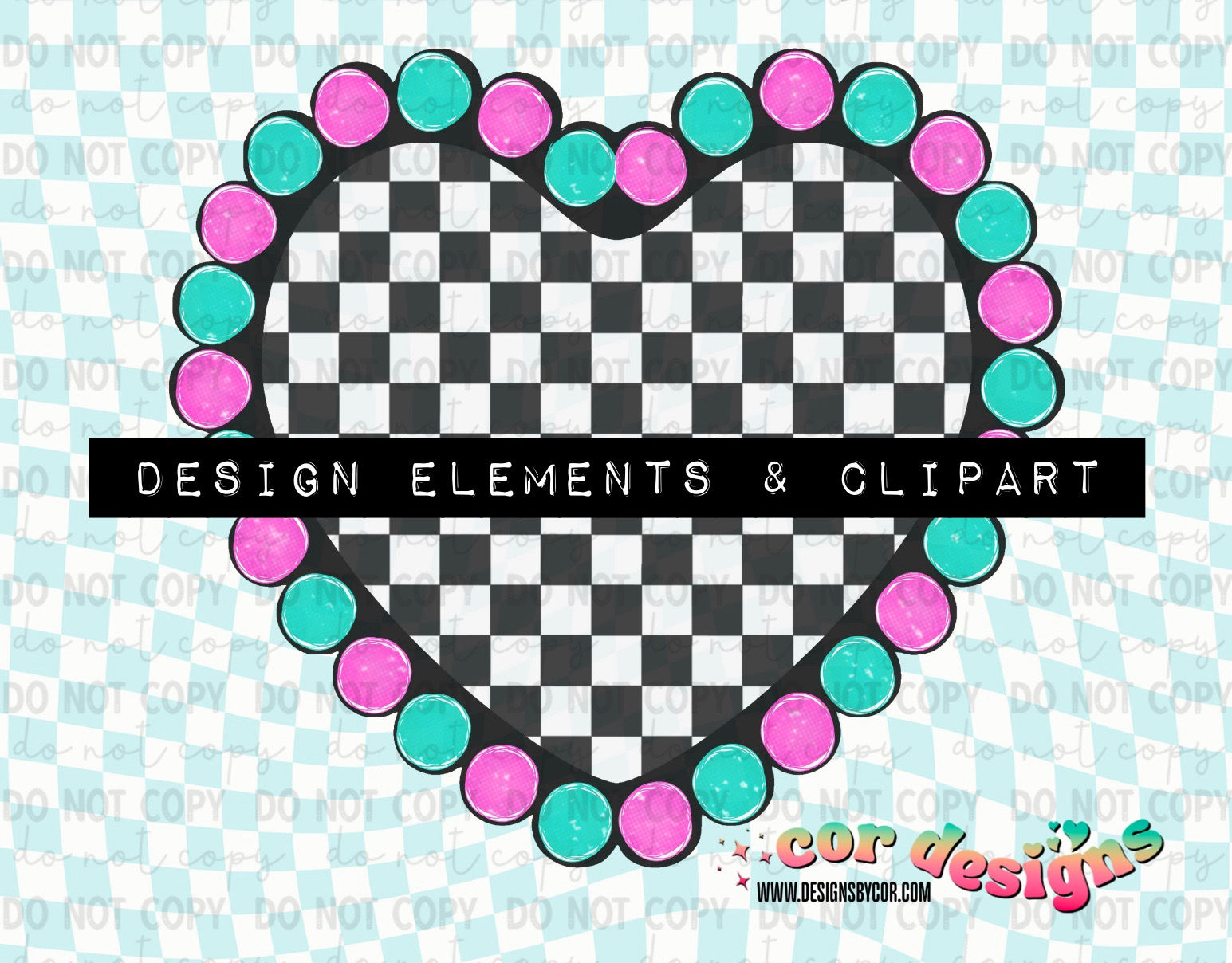 Checkered Heart Design Element | Digital Download