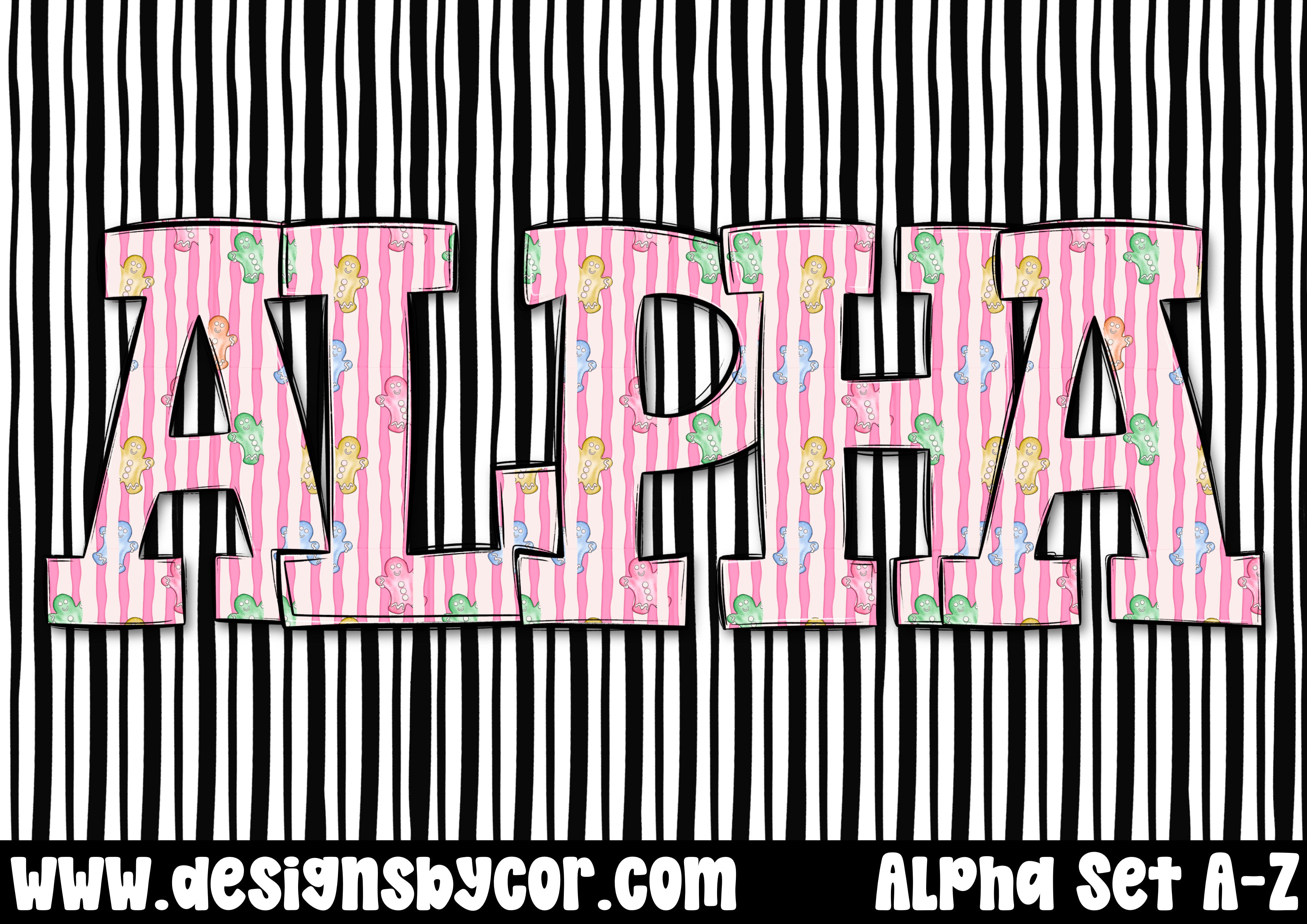 Striped Gingerbread Christmas Alpha | Letters A-Z | Digital Download
