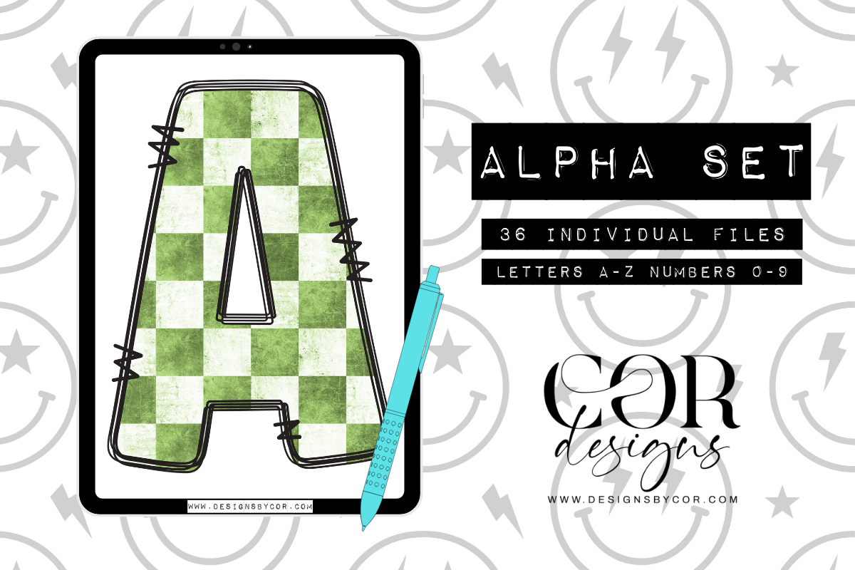 Checkered Alpha Set | Letters A-Z Numbers 0-9 | Digital Downloa
