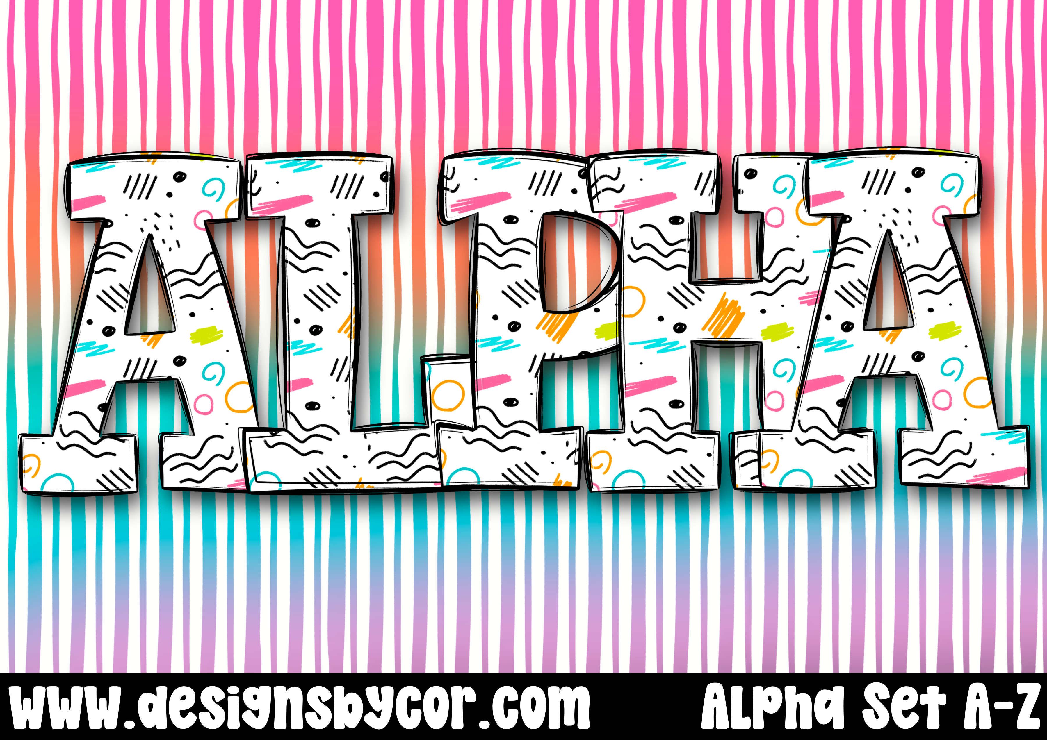 Colorful Doodle Alpha | Letters A-Z | Digital Download