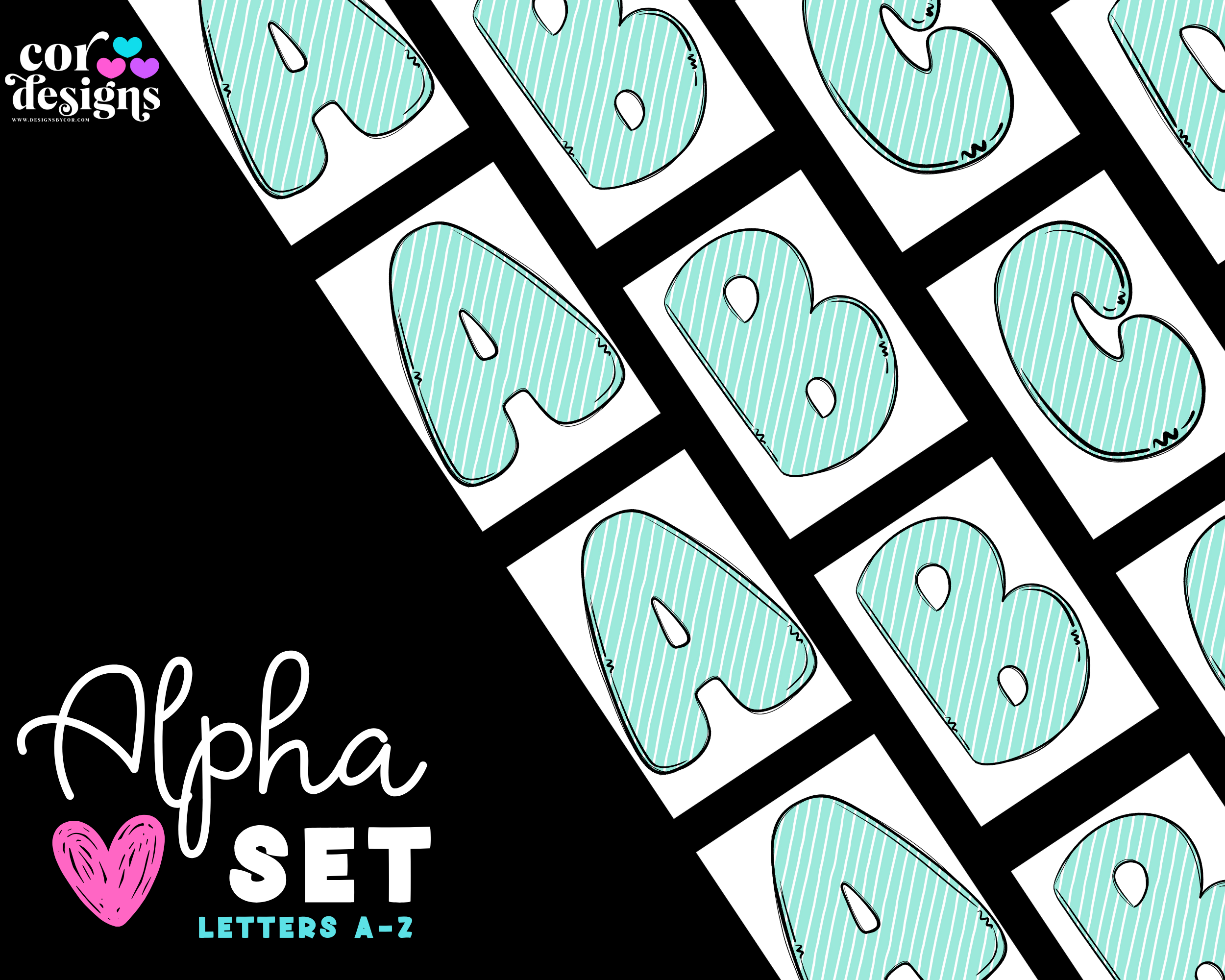 Mint Stripe Alpha Set | Letters A-Z | Digital Download