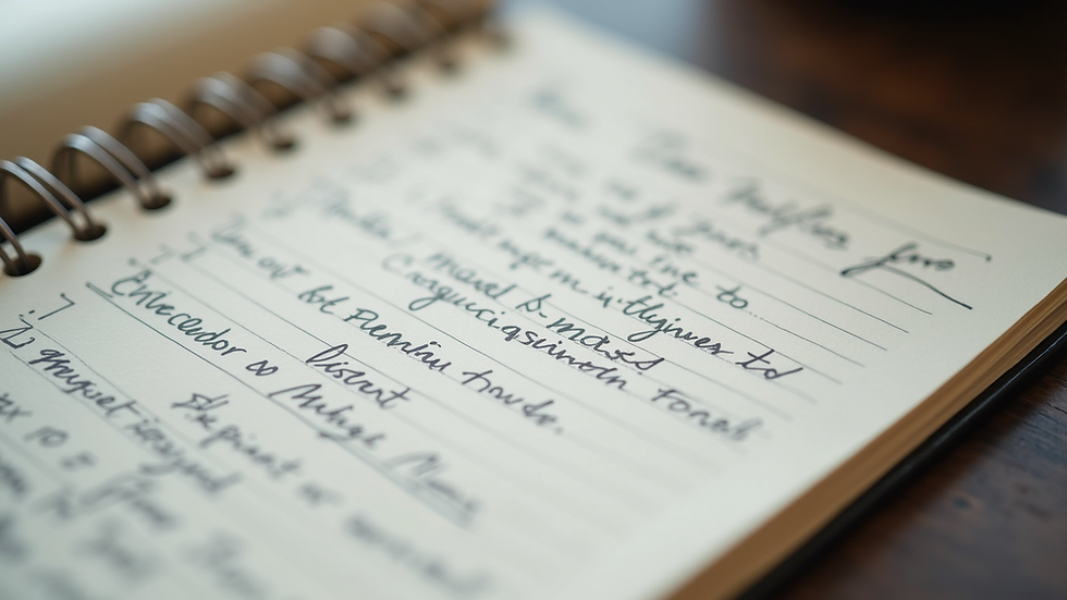 Close-up view of a wedding planning notebook filled with notes and ideas