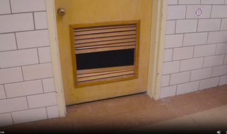 A damaged door at Northstar Elementary.