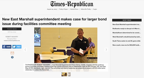 Screenshot of article headline and photo from the Times-Republican