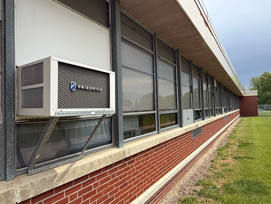 A window air conditioner at Northstar Elementary School.