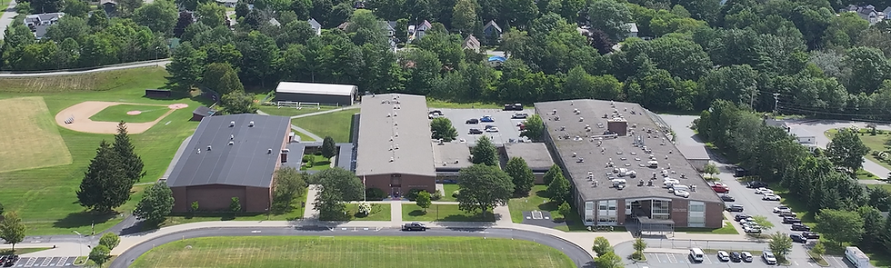 Overhead drone shot of the NCUHS and NCCC buildings and surrounding areas.