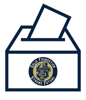 Graphic of a ballot box, with the district logo