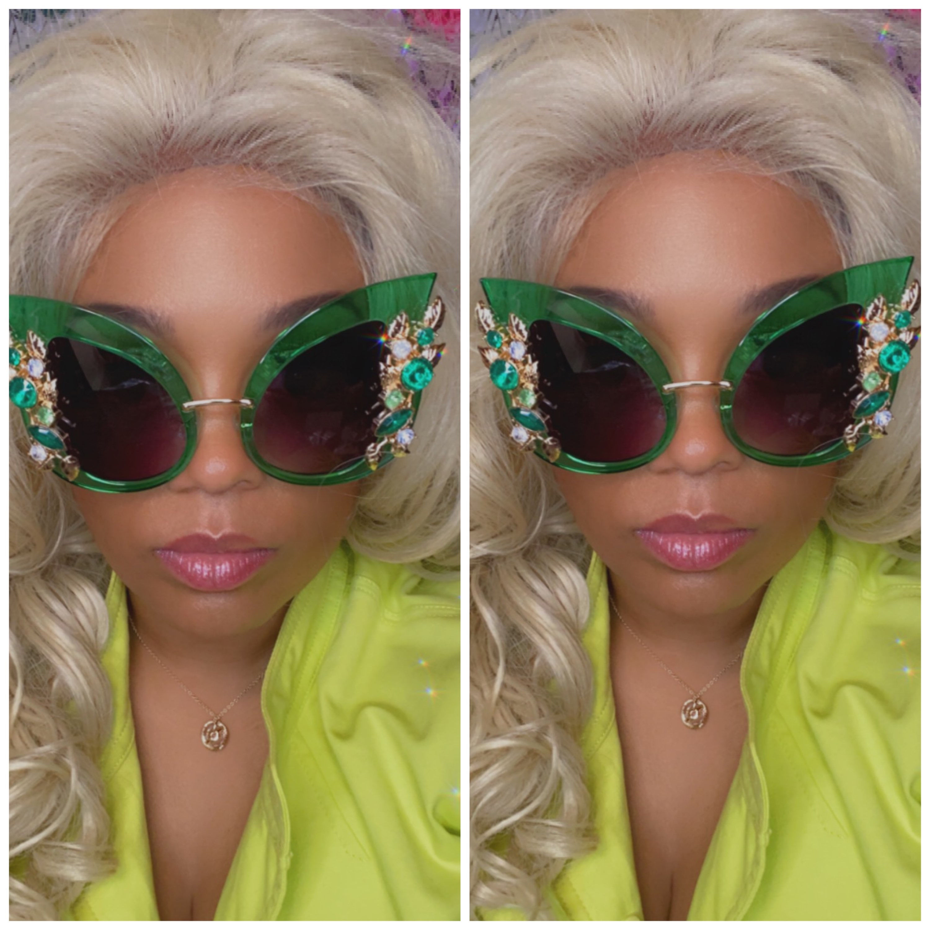 2 pair green cat eye sunglasses 