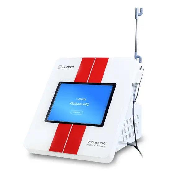 White electronic device with red stripe and screen