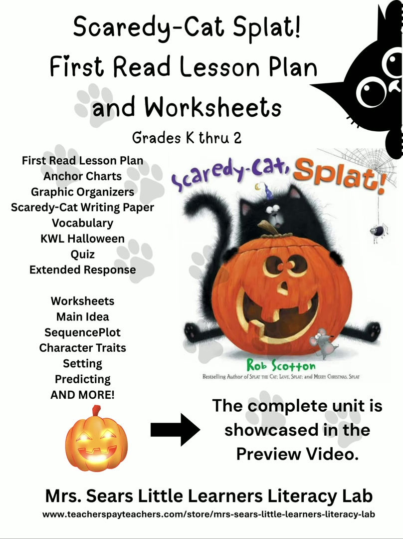 Scaredy Cat, Splat! Book Companion Activities | Halloween Read Aloud Lesson Plan