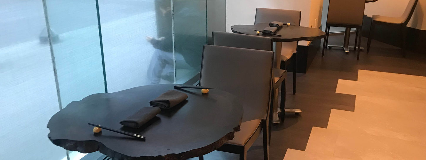 17 walnut tables, some live edge, some straight and some communal. All beautifully adding to the sleek Japanese esthetic of Bloomingdales midtown's new restaurant Daikanyama.