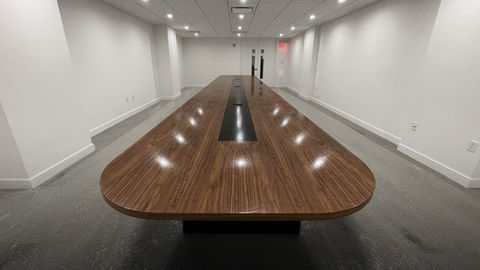 Fallen Industry’s straight edge conference tables feature clean lines, refined surfaces, and bold architectural presence. Handcrafted from premium wood, each table is fully custom and built with seamlessly integrated power, data, and concealed wire management — delivering modern sophistication without compromising function. No size is too big or too small.