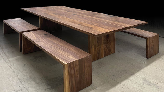 Solid walnut wood table. Custom made high end modern furniture.