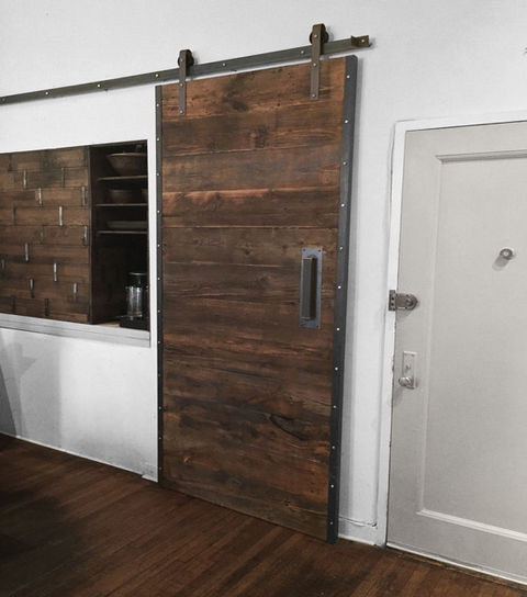 Custom made reclaimed wood door.