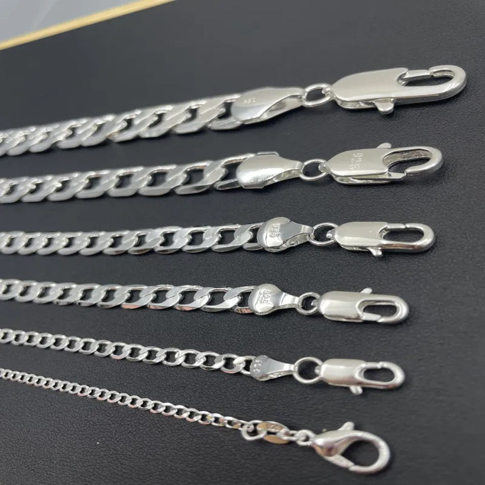 Thumbnail: Men's 925 Sterling Silver Necklace 2/4/6/8/10/12MM 40-75cm Face Chain Necklace L