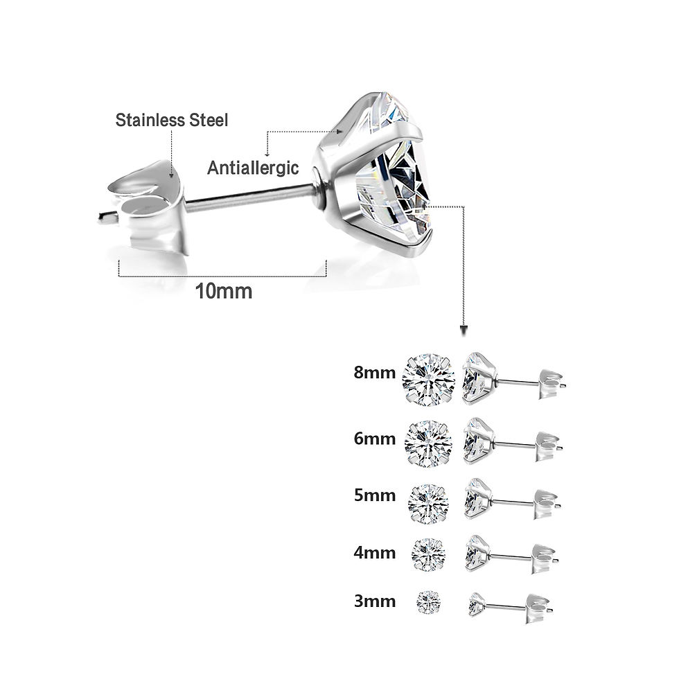 Thumbnail: LUXUSTEEL 1Pairs/2Pcs Stainless Steel Crystal Studs Earrings For Women Men 4 Pro
