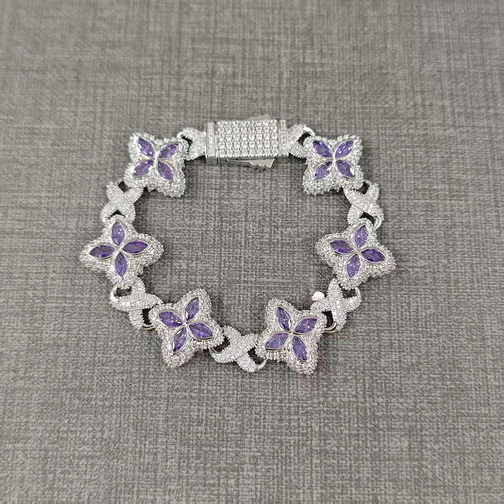 Thumbnail: UWIN Iced Baby Blue Baguettecz Floral Infinity Bracelets for Women Men Cubic Zir
