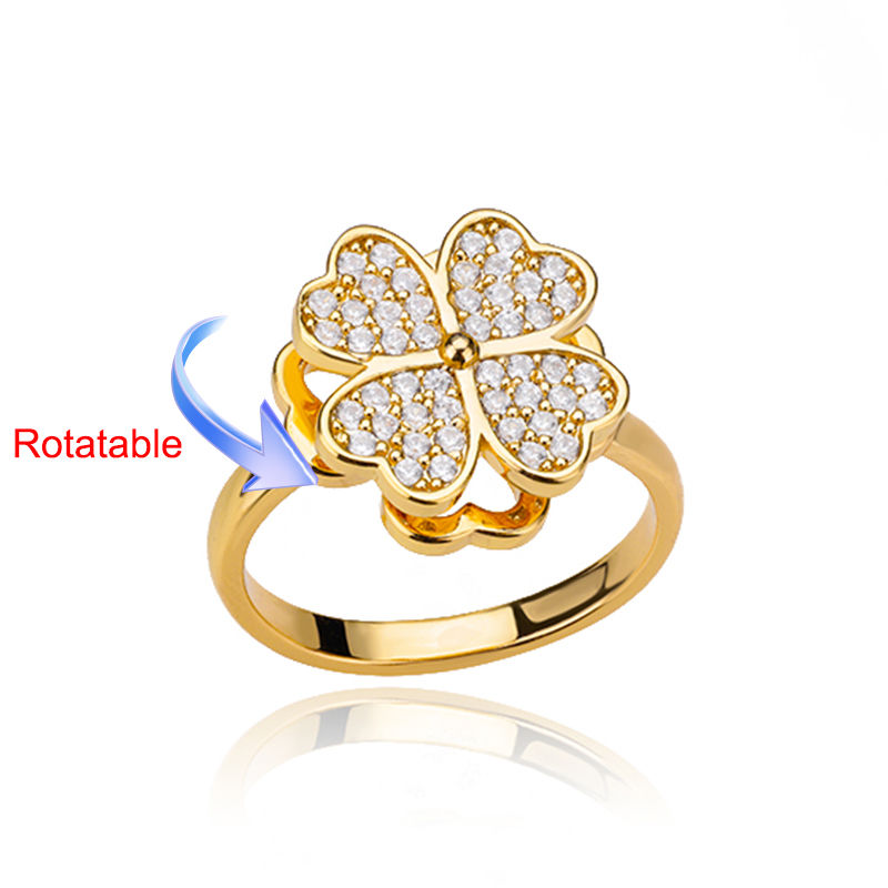 Thumbnail: Four Clover Rotating Anxiety Rings for Women Gold Color Adjustable Stainless Ste