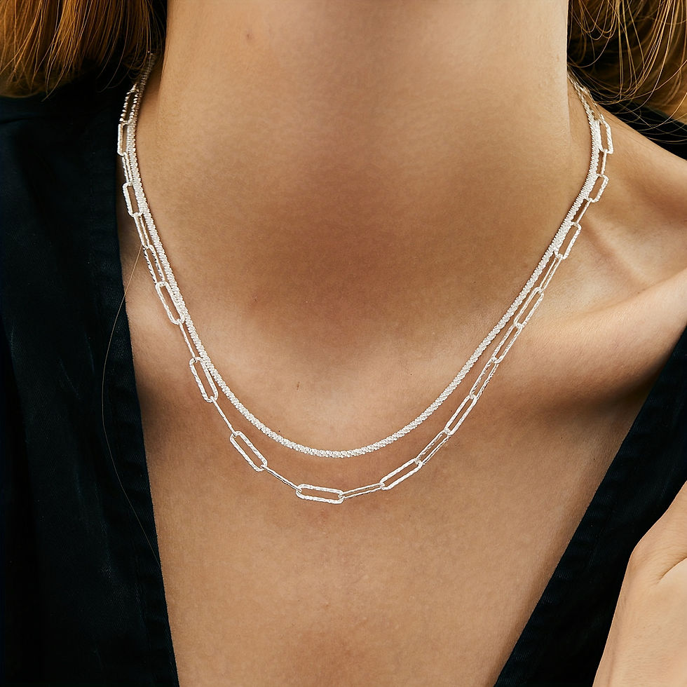 Thumbnail: 2pcs Charms 925 Sterling Silver Necklace Bracelet set for women men Paperclip Ch