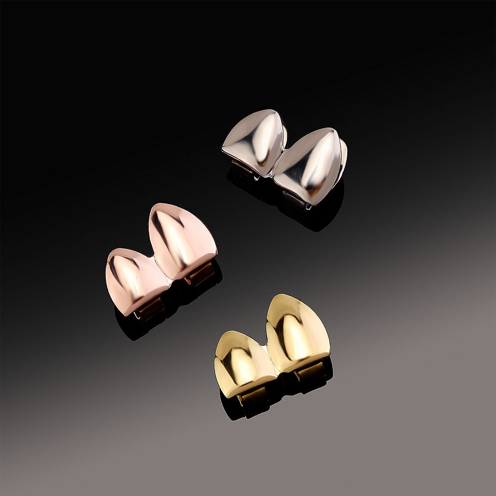 Thumbnail: TOPGRILLZ Double Glossy Teeth Grillz Gold Silver Color Tooth Caps Fangs Dental G