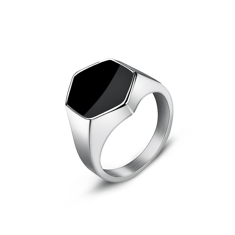Thumbnail: Jiayiqi Men's Ring Punk Rock Smooth 316L Stainless Steel Signet Ring For Men Hip