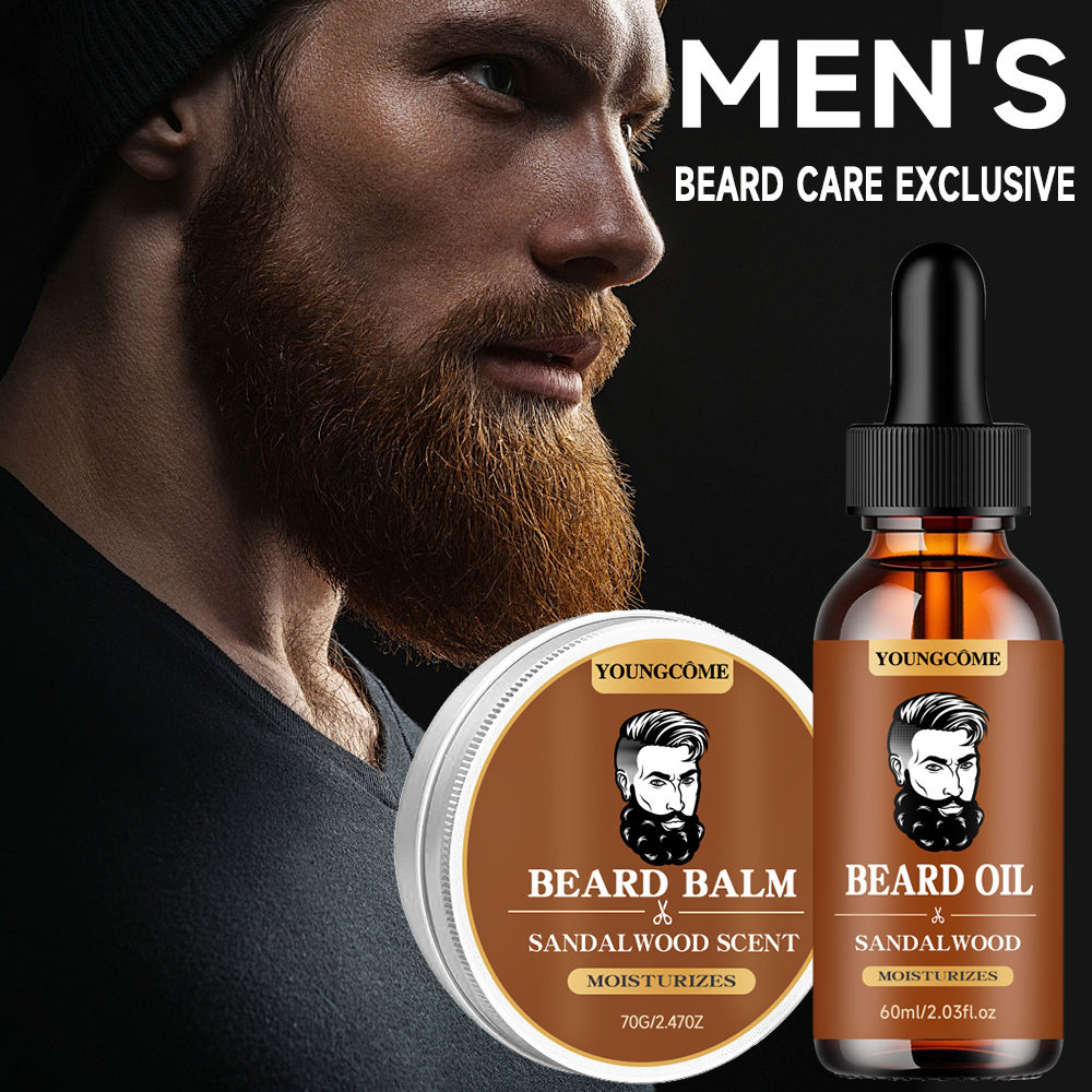 Organic Beard Growth Oil & Sandalwood Balm 1/2/4 Set-24H Nourishing, No Flakes,