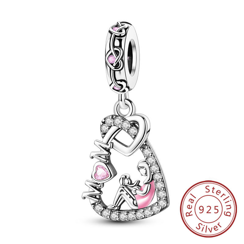 Thumbnail: Hot Sale 925 Sterling Silve Charms Beads Forever Love Heart Sister Family Life C