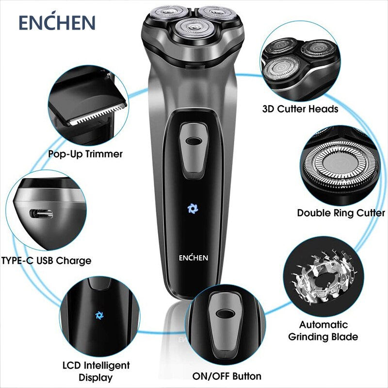 Thumbnail: ENCHEN Blackstone Electrical Rotary Shaver for Men 3D Floating Blade Washable Ty