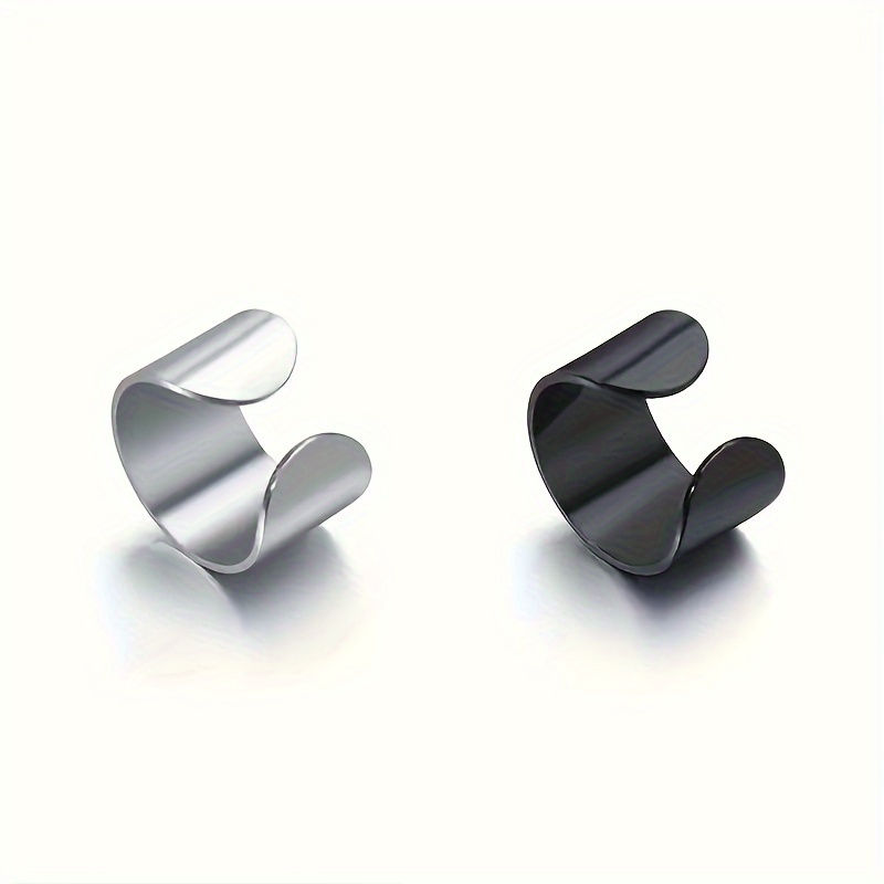 Thumbnail: 2pc Men's Stainless Steel Ear Bone Clip Earrings - Fashionable and Durable Ear C