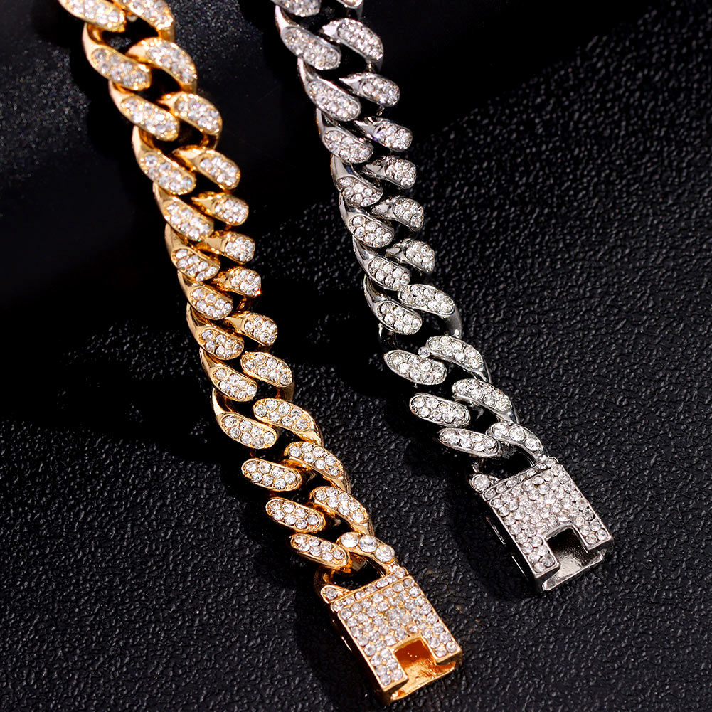 Hip Hop Cuban Link Bracelet for Men Women, Iced Out Rhinestone Gold Silver Color