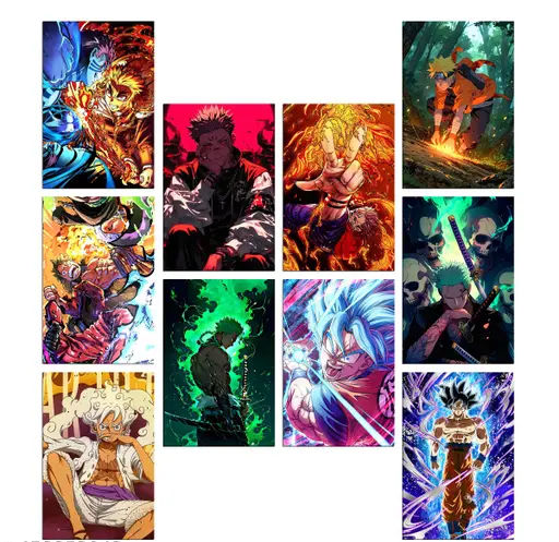 Thumbnail: Set of 10 Anime Printed Wall Posters, Various Anime Characters, Size (8.3 x 11.7