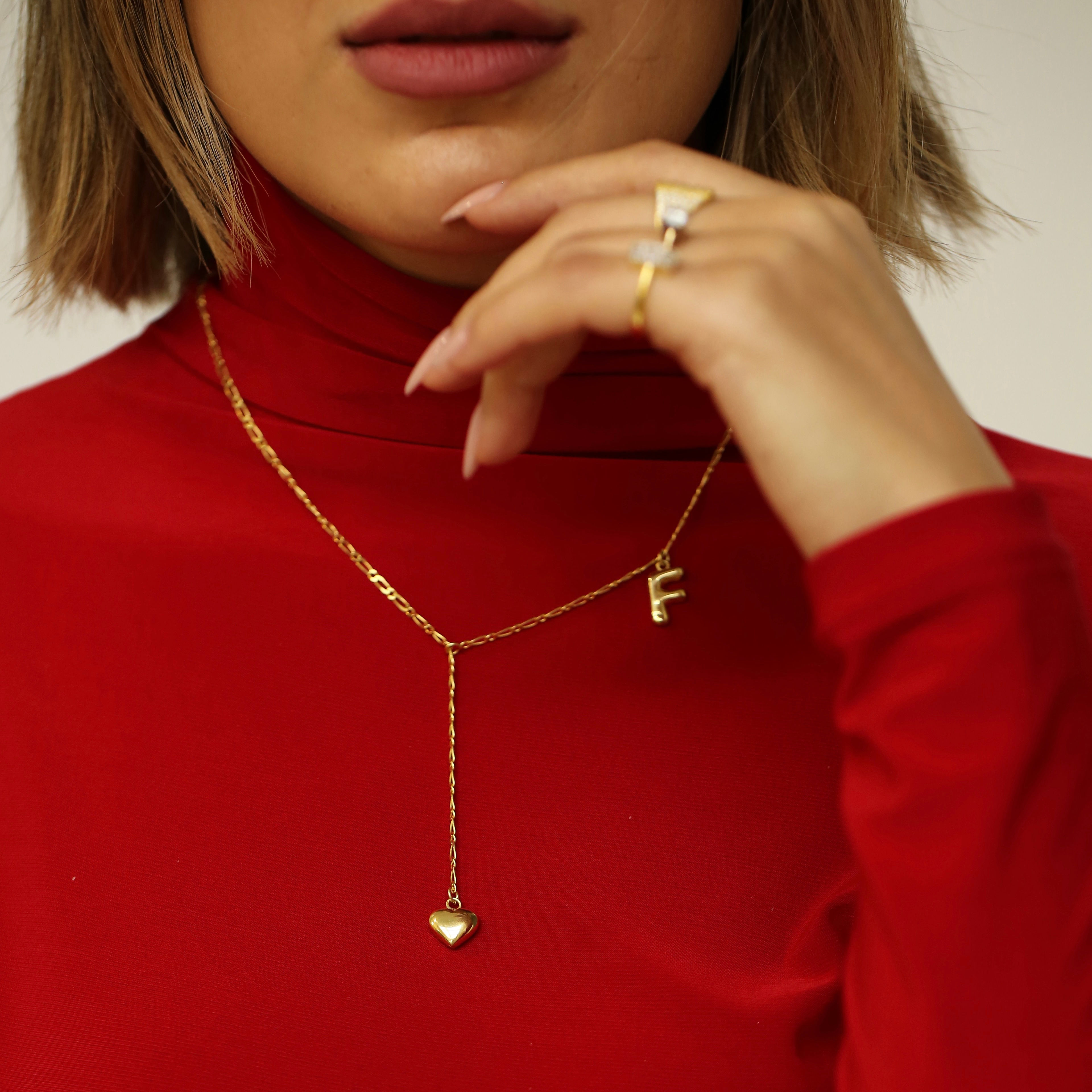 925 Ayar Gümüş Bombeli Harfli Ve Kalpli Kolye