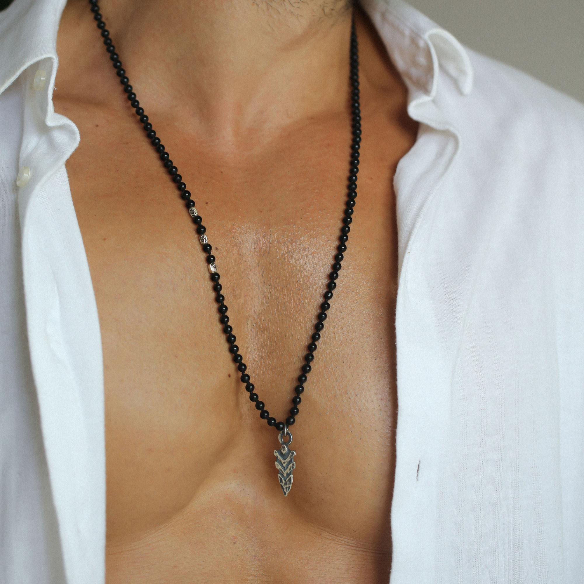 925 Ayar Gümüş Doğal Oniks Taşı Erkek Kolye