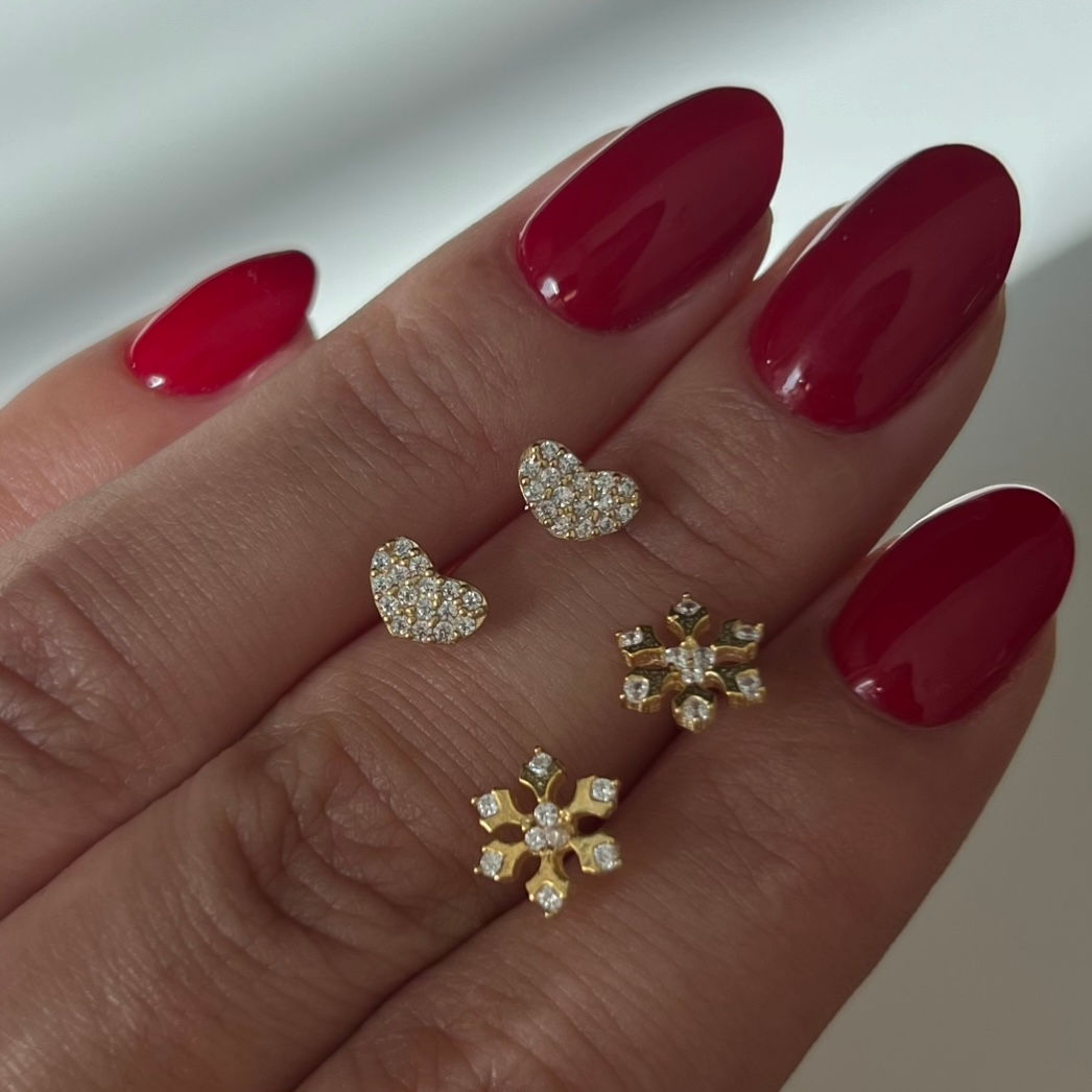 925 Ayar Gümüş Kar Tanesi Ve Kalp Küpe