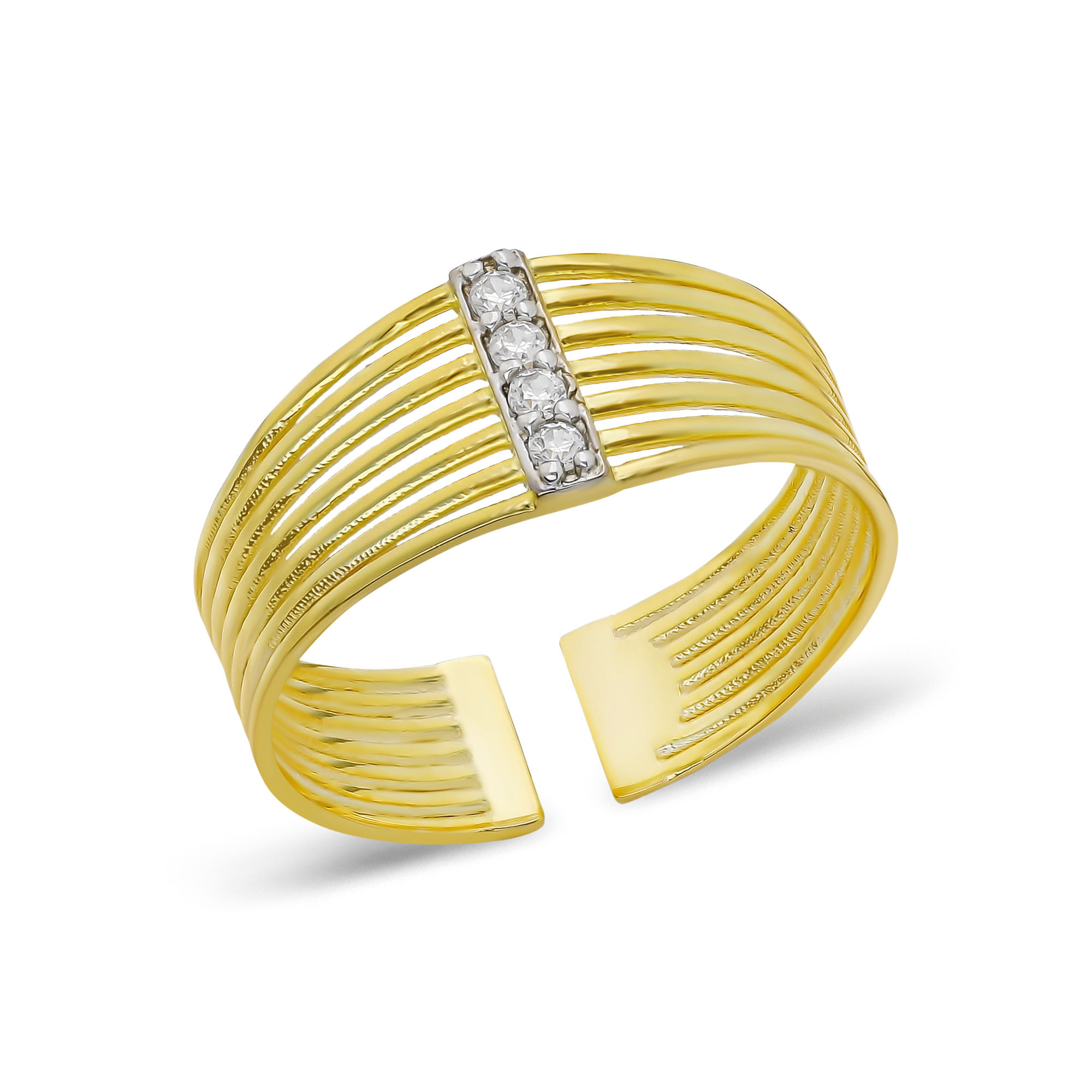 925 Ayar Gümüş Ayarlanabilir Dört Taş Yüzük