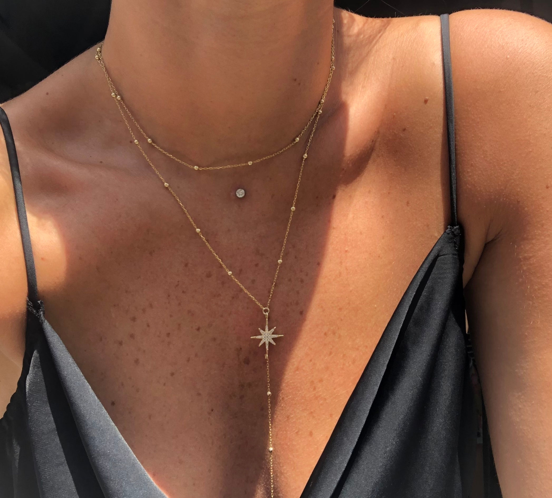 925 Ayar Sirius Yıldız Detaylı İkili Zincir Gümüş Kolye