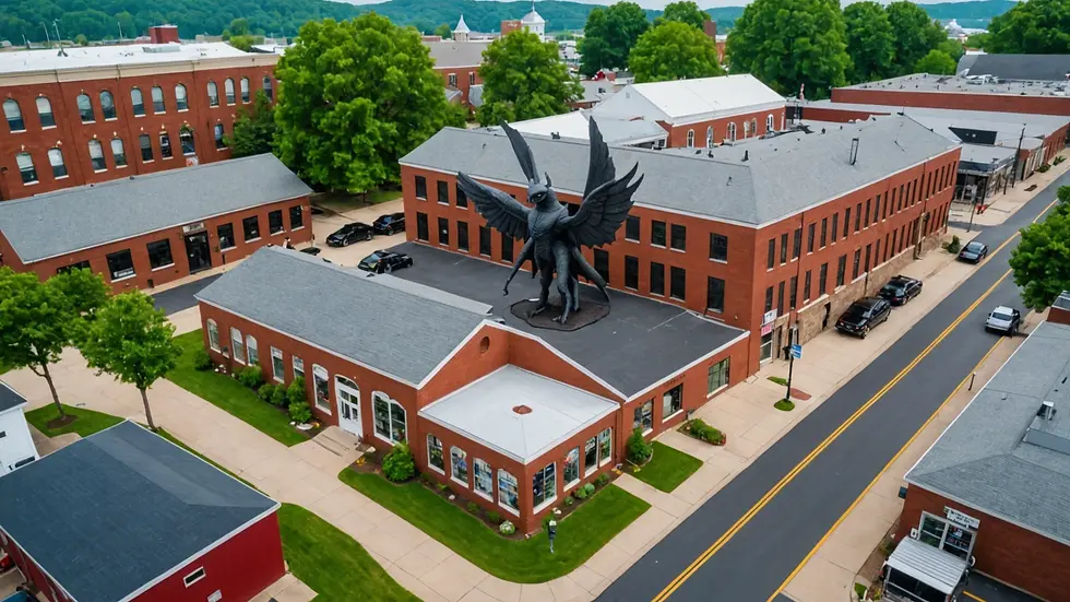 High angle view of the Mothman Museum in Point Pleasant, West Virginia