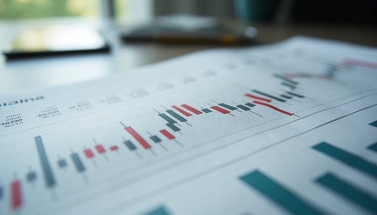 Close-up view of a financial newspaper with stock market graphs