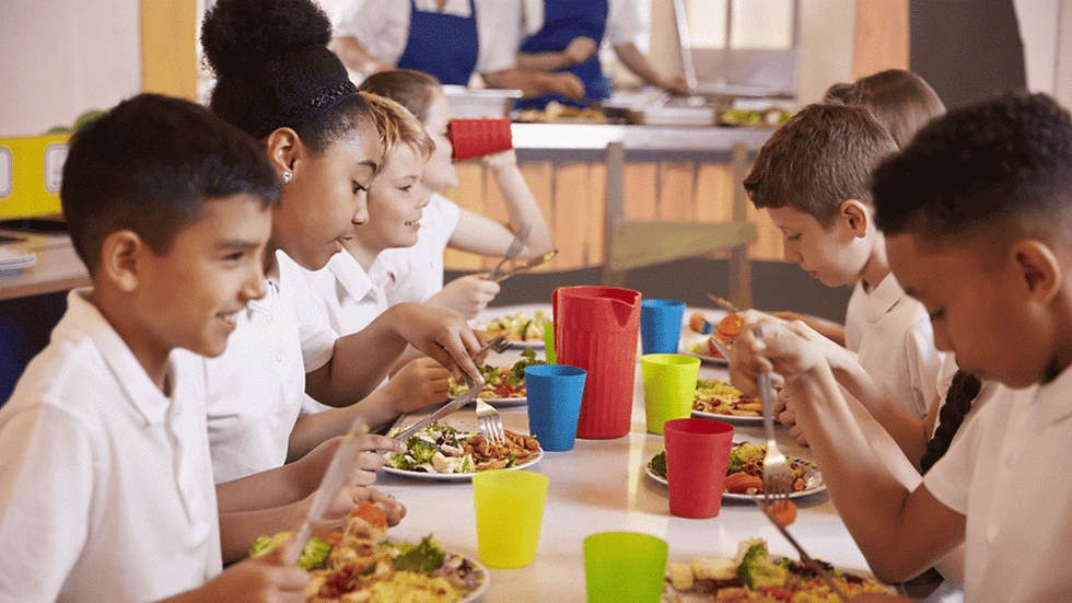 Children enjoying a healthy catered meal at a school event