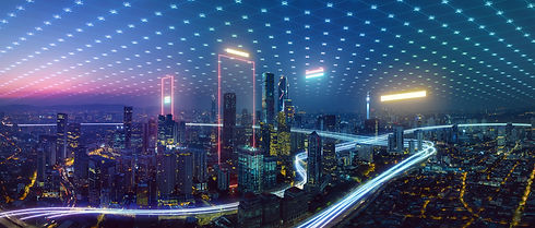 Smart city and abstract polygon pattern connection with speed line light, big data connect