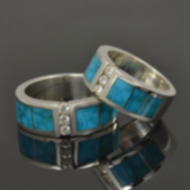 Turquoise wedding band set in sterling silver.