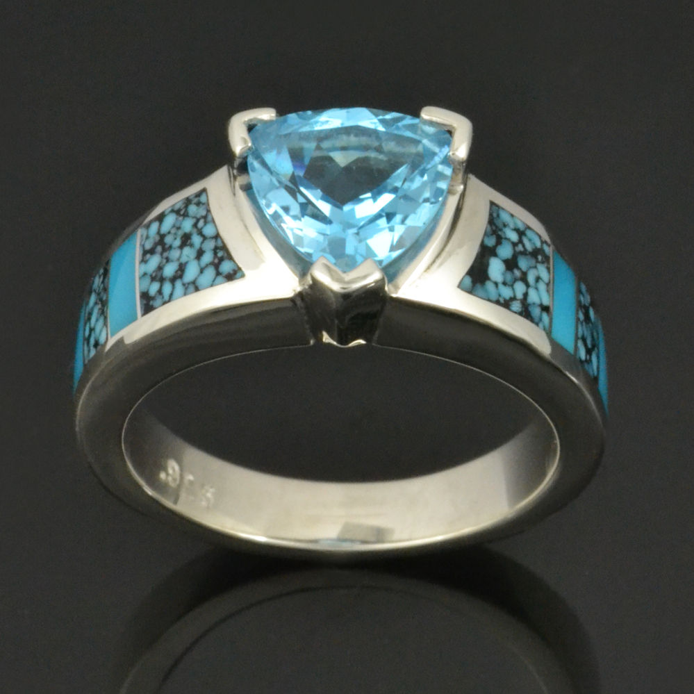 Topaz and turquoise engagement ring in sterling silver by Hileman.