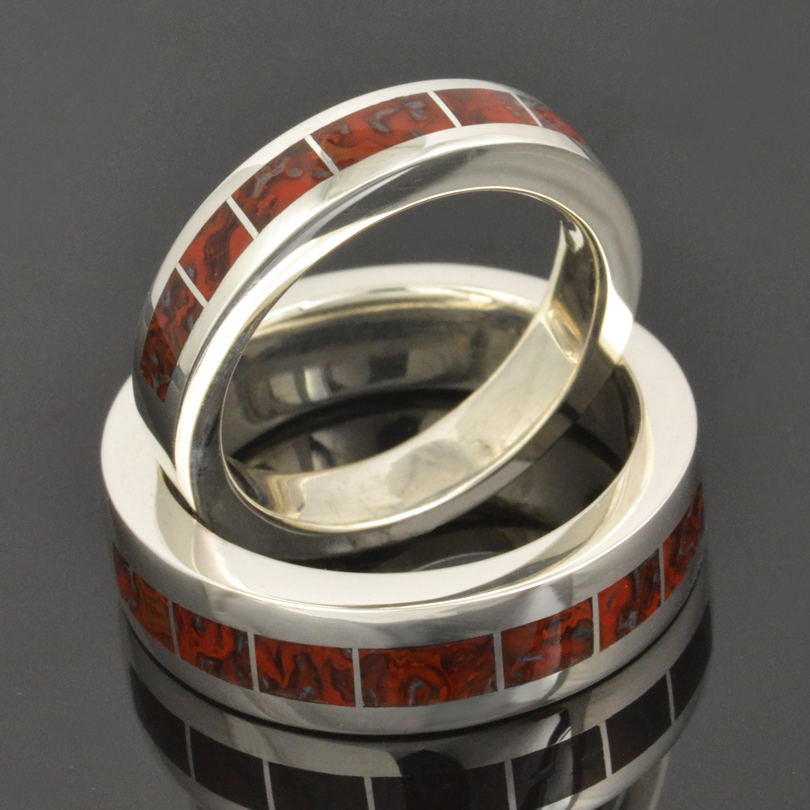 Dinosaur Bone Wedding Ring Set in Sterling Silver by Hileman